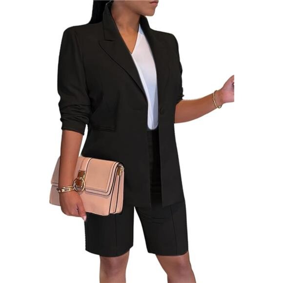 Women's Piece Blazer Shorts Set Office Casual Business Outfit